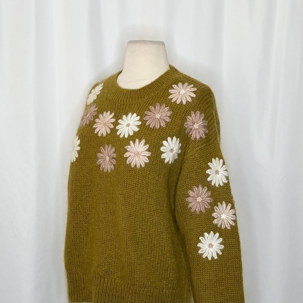 SÉZANE La Maille Sezane Suzon Jumper Sweater Olive Floral Embroidered Large - Picture 8 of 15